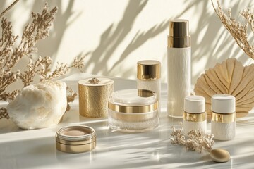 Elegant cosmetics set with golden accents