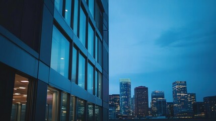 Modern Building Reflecting City Lights at Dusk
