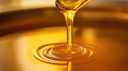 Golden Liquid Pouring: A Close-Up of Viscous Amber Fluid