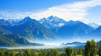 Majestic snow capped mountain range