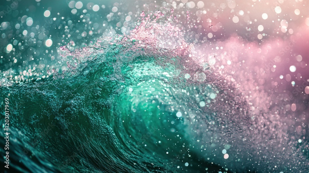 Poster ocean wave splashing with sparkling water