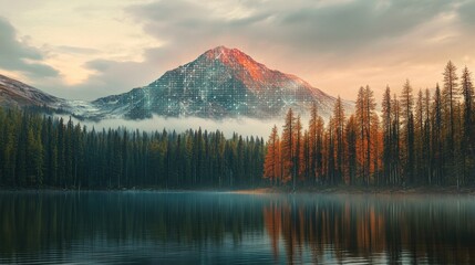 Mountain Lake Autumn Forest Digital Overlay