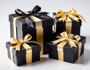 Elegant Black and Gold Gift Boxes with Ribbons for Special Occasions