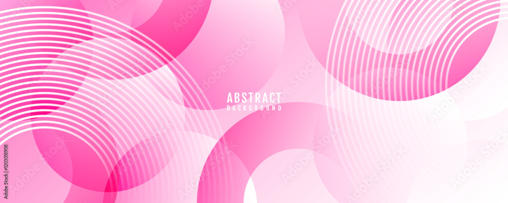 Wall mural Pink circles abstract background overlap layer on bright space with stripes effect decoration. Modern graphic design element lines style concept for web banner, art, flyer, card, or brochure cover