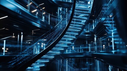 Futuristic Blue Illuminated Spiral Staircase Design