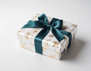 Obraz premium Elegant Teal Ribbon Gift Box with Gold Floral Design
