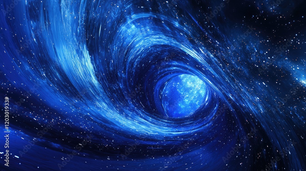 Poster celestial vortex a swirling blue nebula envelops a distant planet