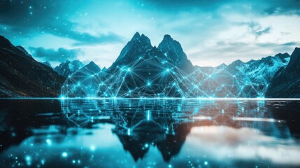 Mountain Range Network Digital Connection Abstract Art