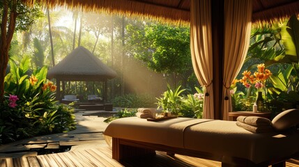 Serene Tropical Spa Setting With Massage Table