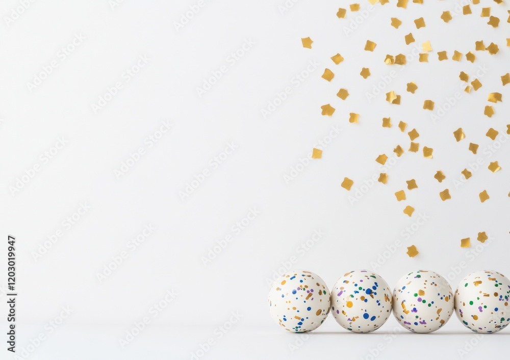 Poster geometric lottery design oversized golden numbers with colorful confetti on minimalist white - dynam