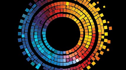 Colorful mosaic circle design, abstract art, dark background, versatile use