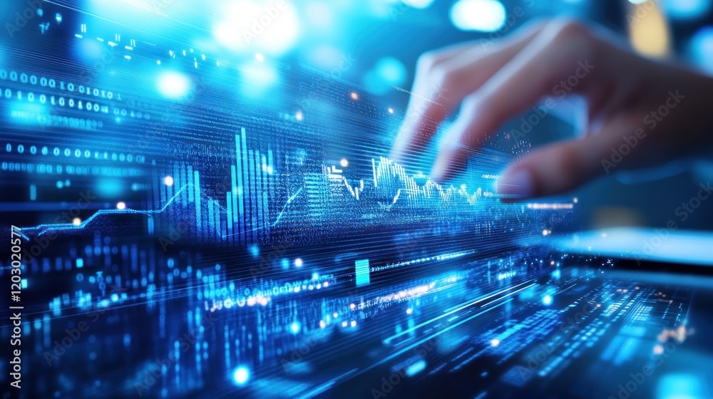 Aufkleber digital data analysis hand interacting with charts