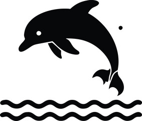 Black Dolphin Silhouette Jumping Over Stylized Water
