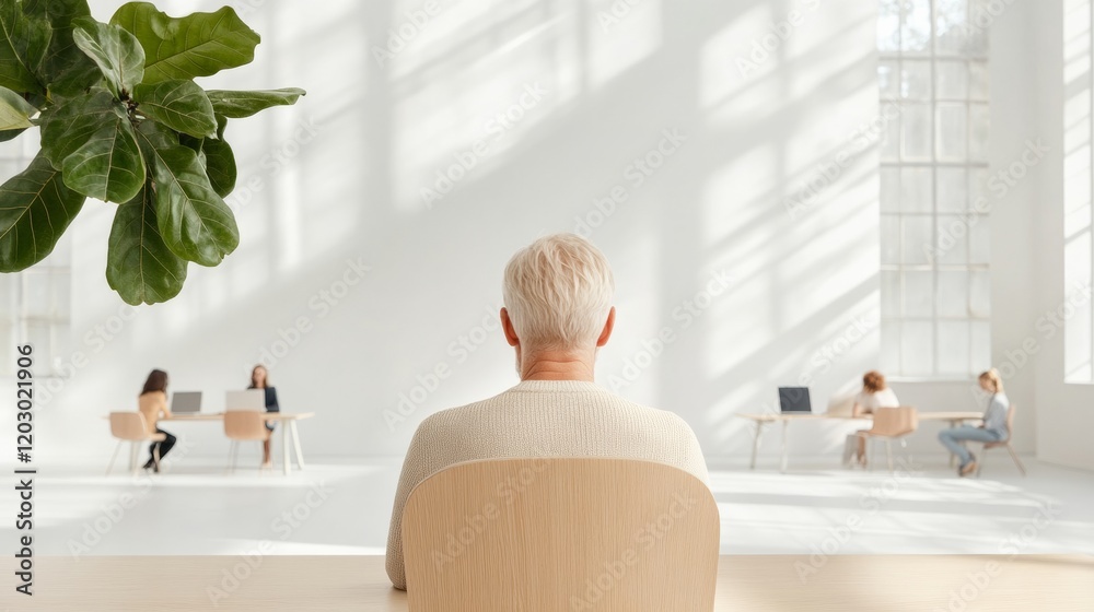 Poster scandinavian minimalist office light wood and neutral tones for hybrid workspaces - enhance team syn