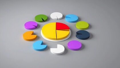 Colorful pie chart segments arranged in a circle on a gray background.