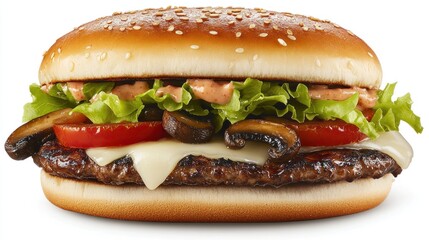 Delicious Mushroom Swiss Burger on Sesame Bun