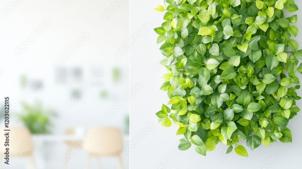 Poster biophilic workspace design lush vertical greenery with minimalist furniture - enhancing creativity a
