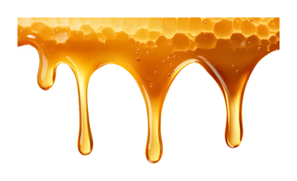 Dripping liquid honey isolated on a transparent background