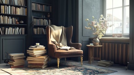Cozy Reading Nook With Books And Armchair