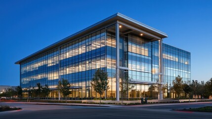 Modern Glass Office Building at Dusk