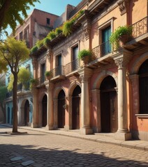 Fototapeta premium Antiguo edificio colonia del sacramento con arcos y columnas , america, colonial architecture