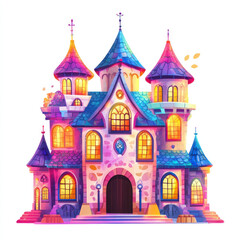 Obraz premium Enchanted Castle Illustration Colorful Fantasy Building