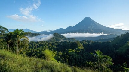 Fototapeta premium Majestic Volcano and Tropical Landscape