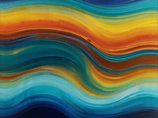 Obraz premium Abstract fluid art with vibrant swirling patterns in blue, orange, and gold tones. Ideal for backgrounds, textures, and modern designs.