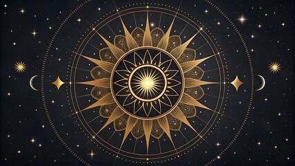 Obraz premium Cosmic Eclipse Radiant Golden Rays & Mystical Galactic Mandala V8