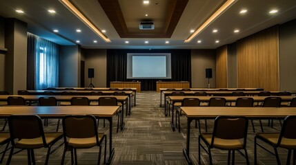 Modern Conference Room Setup With Tables And Chairs