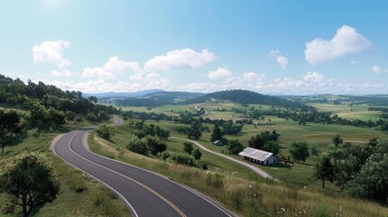 Fototapeta premium Winding Country Road Through Green Hills