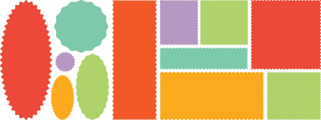 Rectangle shape frame with zig zag edge. Zigzag frame. Rectangle, Oval shape frame or background with zigzag edge. zigzag shapes. Wavy edge empty oval, rectangle circle shape text box