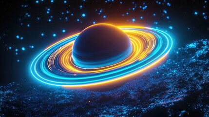 Glowing Planet With Vibrant Rings In Space