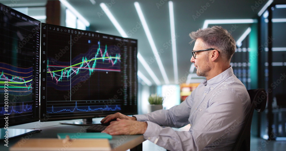Poster successful stock market trader in joy
