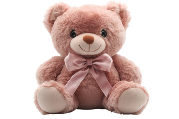 Obraz premium Cute soft pink teddy bear with a bow looking cheerful and cuddly, perfect for gifts and decoration