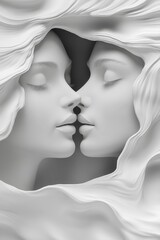 Abstract sculpture of kissing faces	