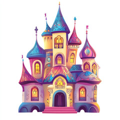 Fototapeta premium Enchanted Fairytale Castle Illustration Colorful Towers Windows