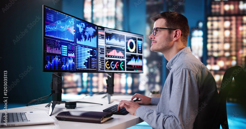 Aufkleber business man analyst using kpi data
