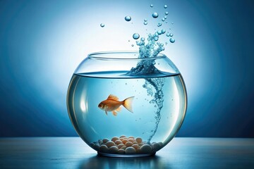 Aqua aquarium with dripping bubbles rising to the surface, wet scene, fish tank, aquatic plants, fluid motion, water features