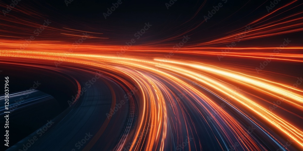 Fototapete Abstract background showcasing light lines with long exposure, creating a sense of speed motion in a dark night setting. The interplay of light lines and speed motion enhances the dynamic visual