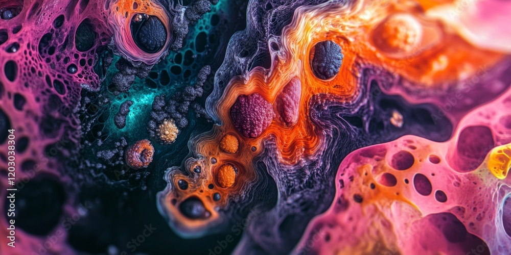 Poster Surreal abstract colorful organism forms create a vibrant biology inspired background, showcasing the beauty of abstract colorful organism elements in a captivating visual display.