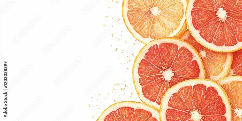 Poster Slices of ripe grapefruit illustrated on a white backdrop, with ample space for text or additional design elements.