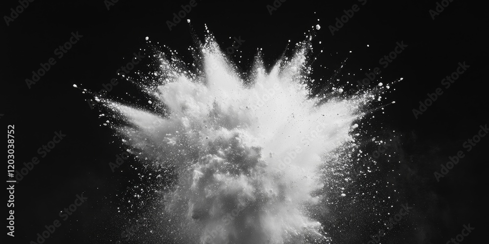 Fototapete bizarre white powder explosion cloud forms a striking contrast against a dark background. this capti