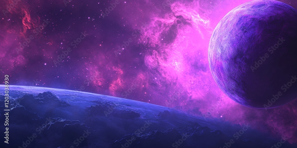 Poster Abstract view of an alien planet in outer space, showcasing a sci fi universe. This design offers a glimpse into the mysterious alien planet, enhancing the futuristic theme of the alien planet.