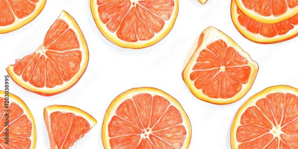 Poster Slices of ripe grapefruit illustrated on a white backdrop, with ample space for text or additional design elements.