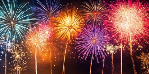 Spectacular giant firework displays illuminate the night sky, creating a breathtaking scene. Experience the dazzling beauty of giant fireworks as they light up the night with vibrant colors.