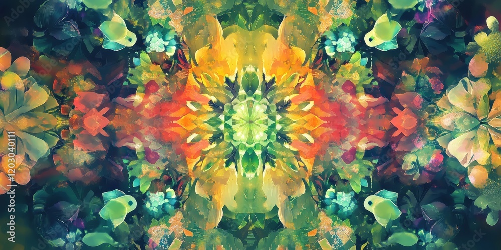 Fototapete a vibrant, kaleidoscopic backdrop created through computer generation, showcasing an eco themed desi