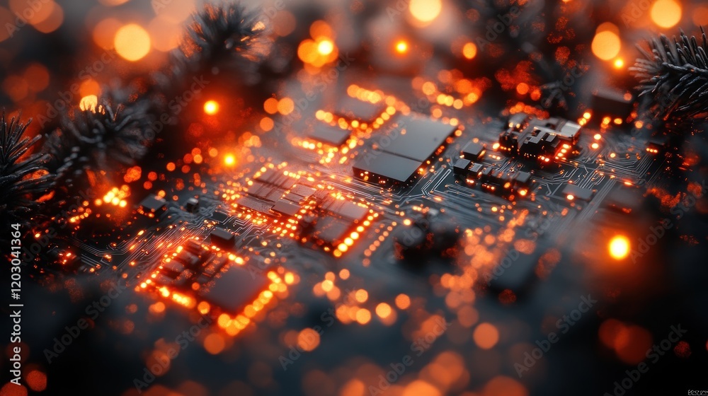 Poster illuminated circuit board glowing brightly in darkness