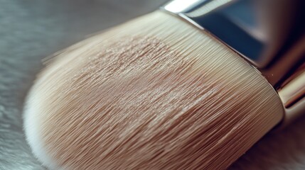 Close up of a makeup brush bristles and handle