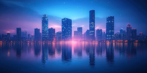 Fototapeta premium 3D rendering of a modern city skyline with glass buildings and futuristic design.